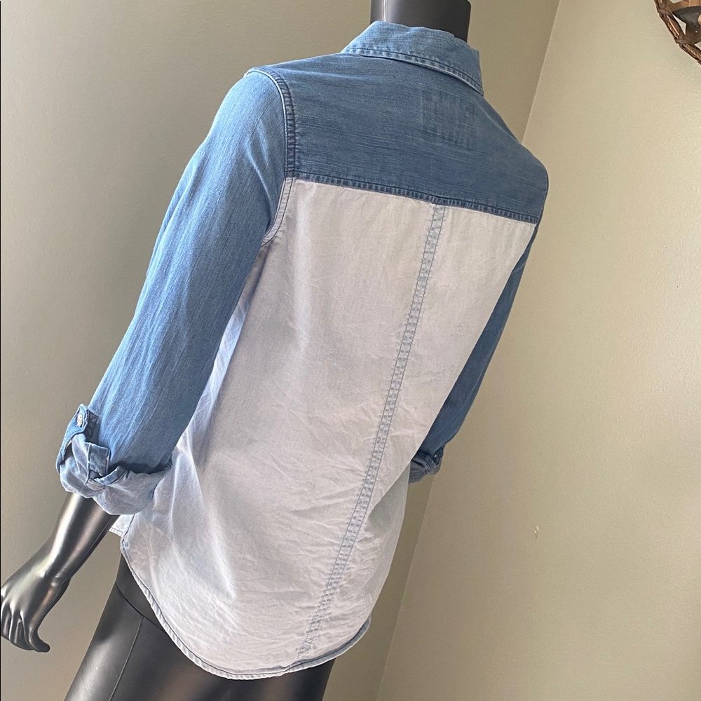 Express Two-Tone Blue Denim Shirt - Picture 6 of 13
